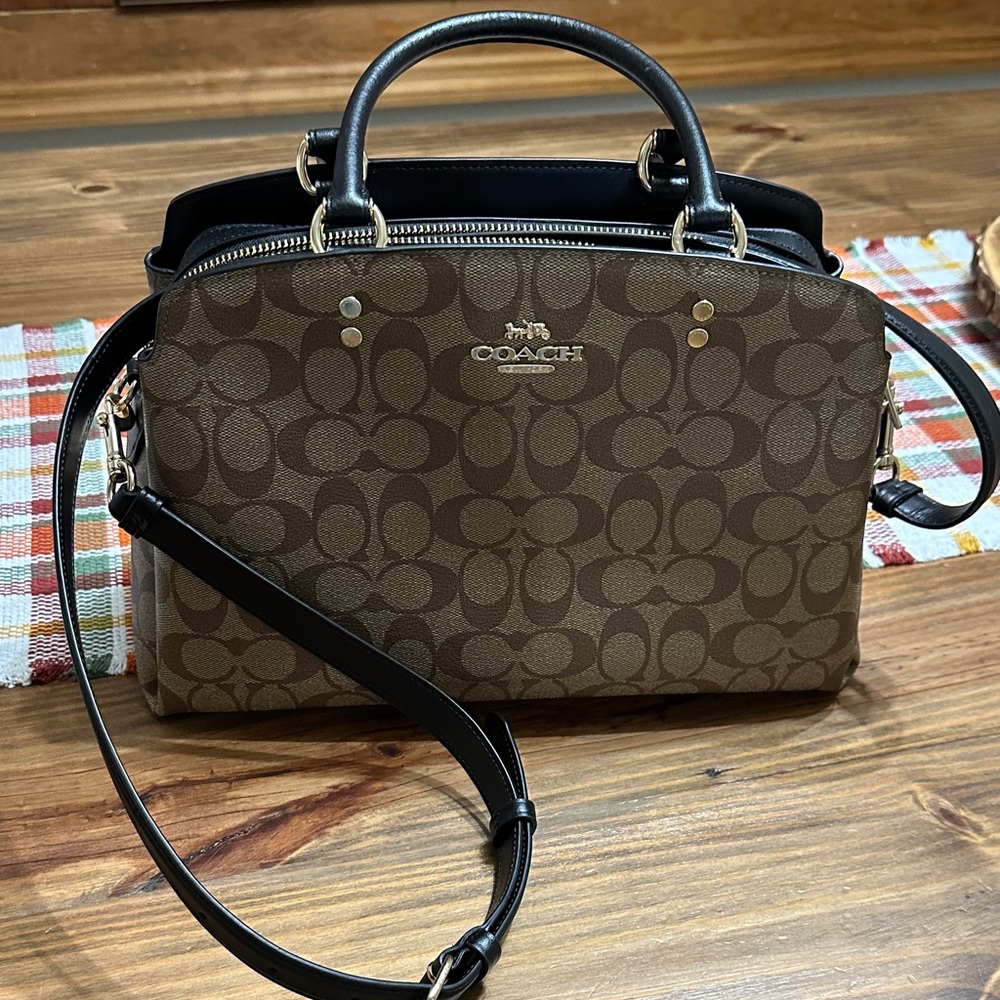 Coach Signature Brown and Black Satchel